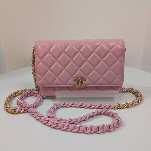 Chanel Classic Pink Wallet on Chain (WOC) Quilted Lambskin with Tonal Chain